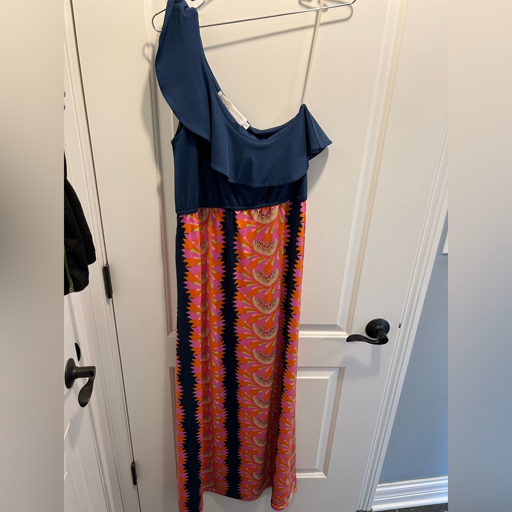 One shoulder, multicolor boutique maxi dress